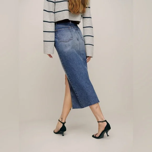 Reformation Jagger Denim Midi Skirt in Hemlock